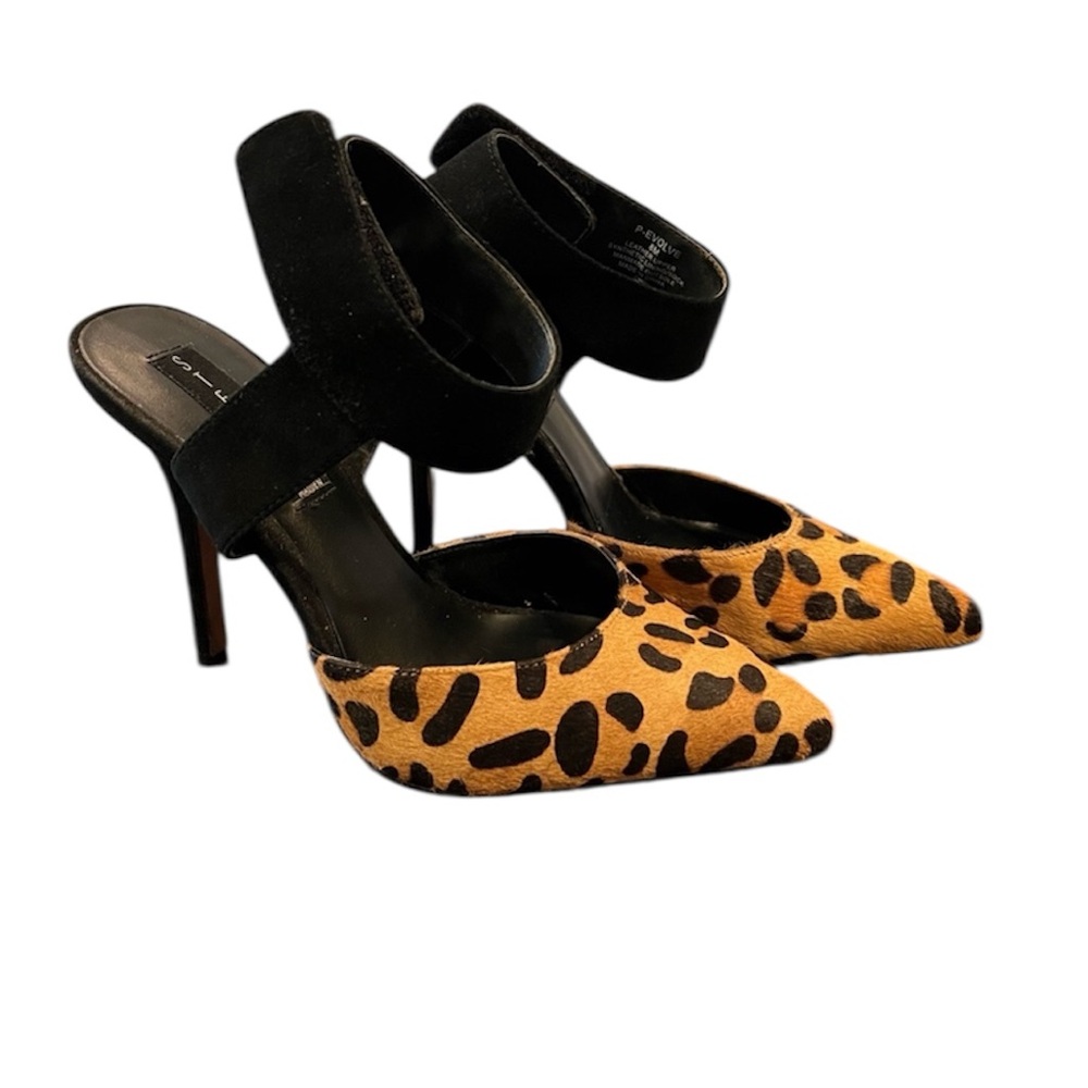 Steven by Steve Madden P-Evolve Leopard Print Calf Hair Ankle Strap Heels 8